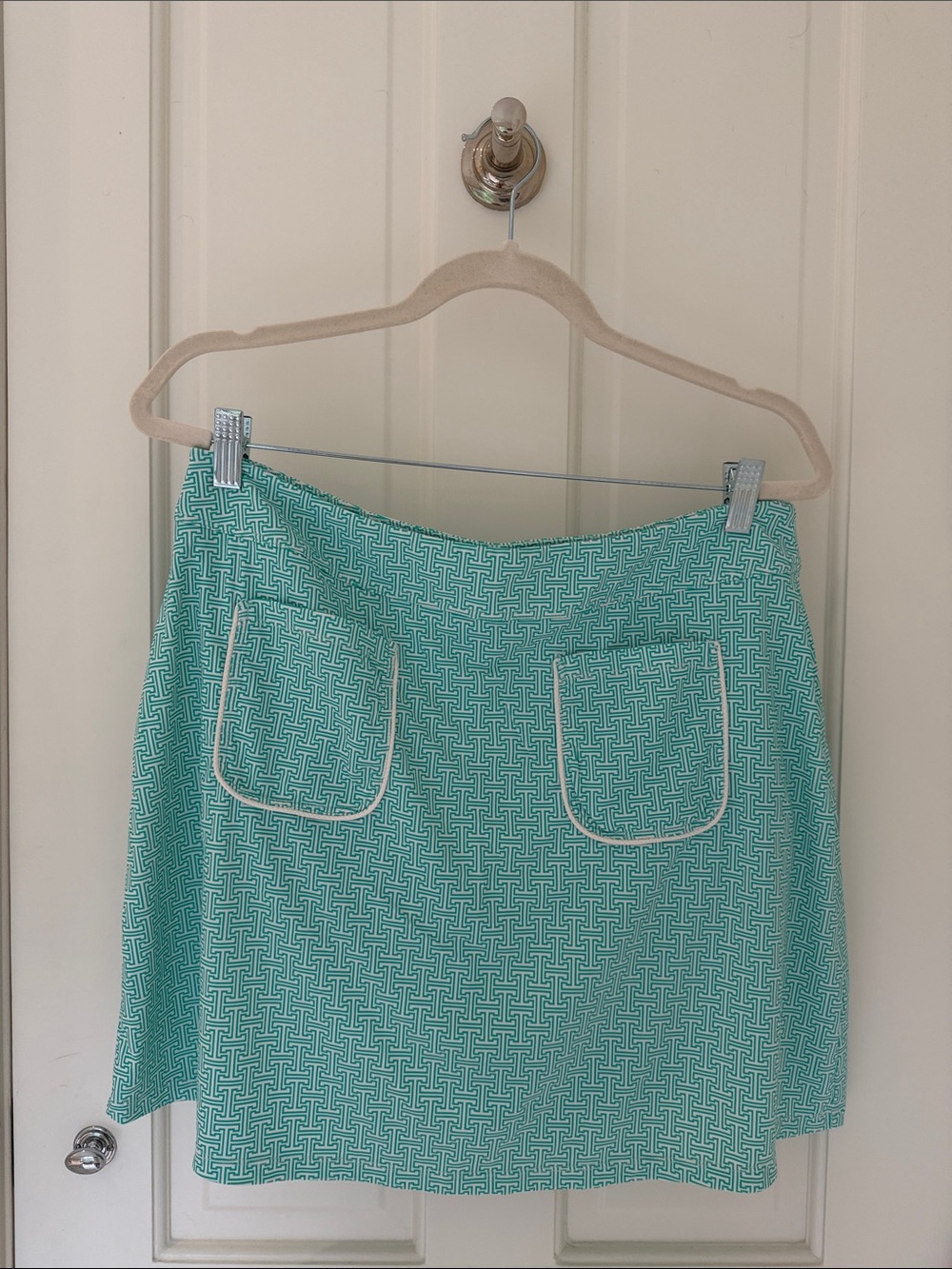 Aqua Patterned golf Skirt with Front Patch Pockets